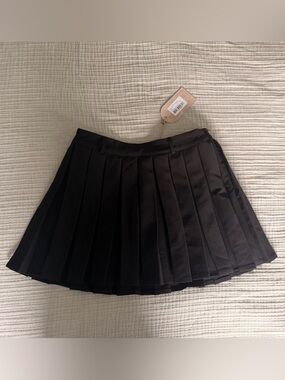 Meshki Black Pleated Skater Mini Skirt